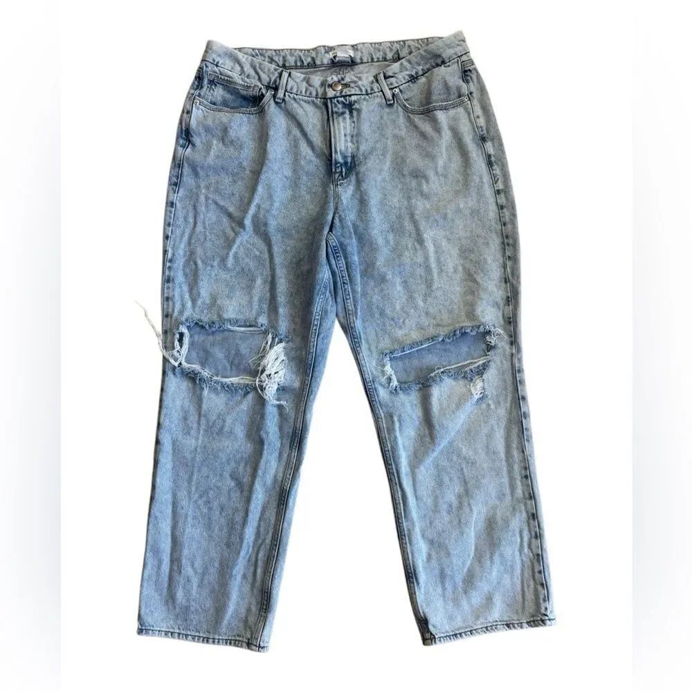 Good American Women’s Plus Distressed Straight Leg Jeans Light Wash Size 15